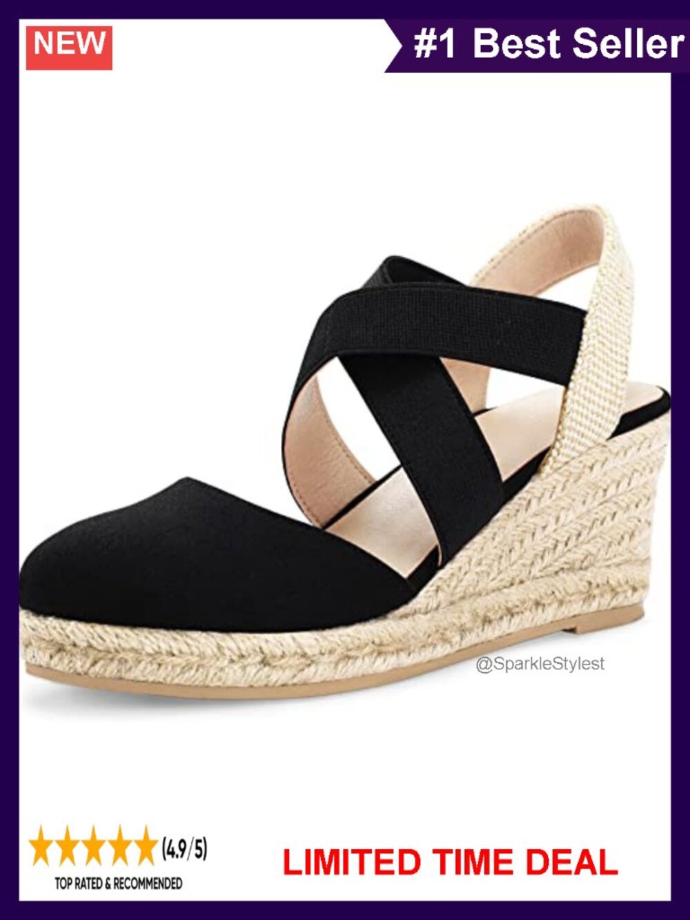 Women's Closed Toe Espadrille Wedge Sandals Criss Cross Elastic Ankle Strap